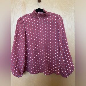 Polka Dot Smocked Neck Blouse